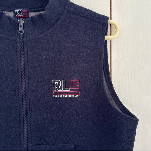 VTG 90s RL Ralph Lauren Fleece Vest Sz M Navy Blue  Coastal Preppy Nautical - Picture 4 of 7